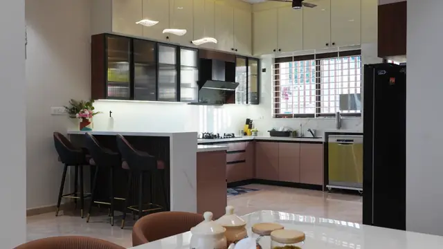 Kitchen island counter with bar seating - Mrs. Anitha project, Bangalore