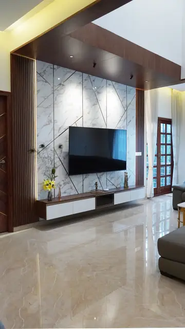 Living room television wall and flooring - Mrs. Anitha project, Bangalore