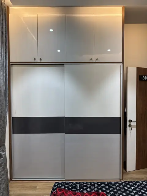 Full-height sliding wardrobe, two-tone shutters - Ms. Rashmi project, Bangalore