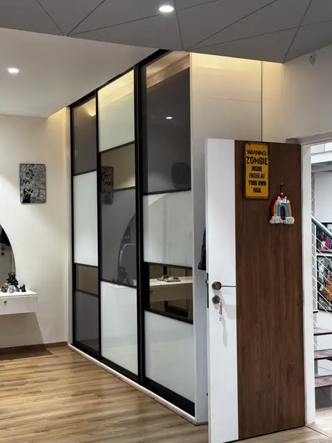 Framed glass partition door beside wardrobe - Ms. Rashmi project, Bangalore