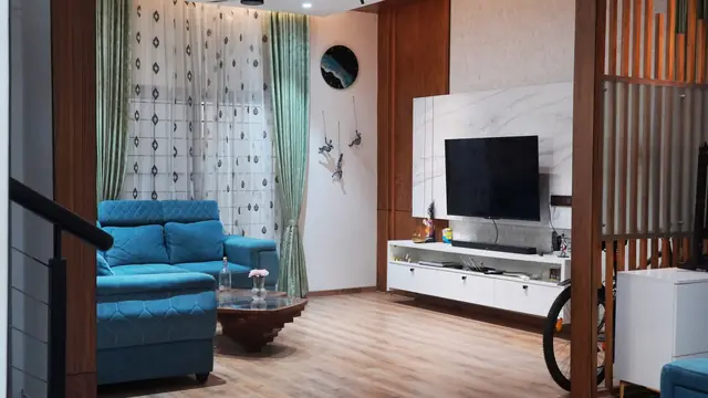Living area with sofa and television unit - Ms. Rashmi project, Bangalore